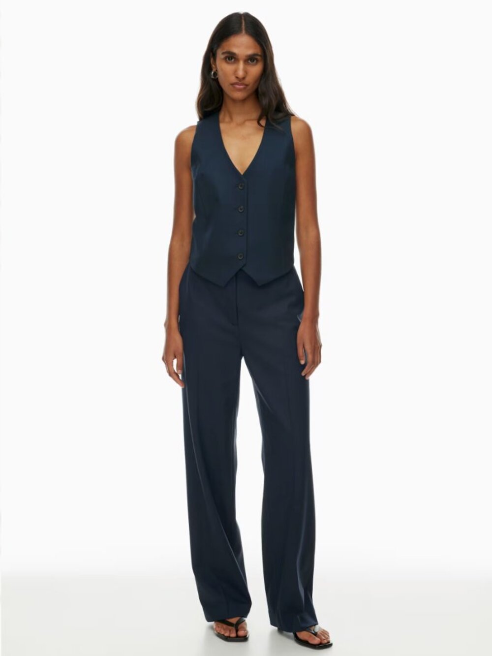 Aritzia Babaton Agency Pant City Wool Navy High Rise Trouser Straight Leg Sz 10